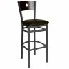 BFM Seating Darby Sand Black Metal Bar Height Chair With Walnut Wooden Back And 2" Dark Brown Vinyl Seat