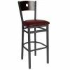 BFM Seating Darby Sand Black Metal Bar Height Chair With Walnut Wooden Back And 2" Burgundy Vinyl Seat