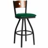 BFM Seating Darby Sand Black Metal Bar Height Chair With Cherry Wooden Back And 2" Green Vinyl Swivel Seat