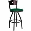 BFM Seating Darby Sand Black Metal Bar Height Chair With Mahogany Wooden Back And 2" Green Vinyl Swivel Seat