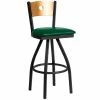 BFM Seating Darby Sand Black Metal Bar Height Chair With Natural Wooden Back And 2" Green Vinyl Swivel Seat