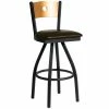 BFM Seating Darby Sand Black Metal Bar Height Chair With Natural Wooden Back And 2" Dark Brown Vinyl Swivel Seat