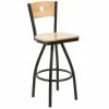 BFM Seating Darby Sand Black Metal Bar Height Chair With Natural Wooden Back And Swivel Seat