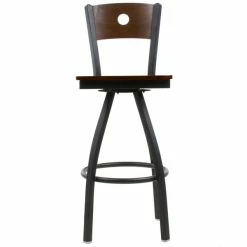 BFM Seating Darby Sand Black Metal Bar Height Chair With Walnut Wooden Back And Swivel Seat -Lancaster Table & Seating Shop 817938
