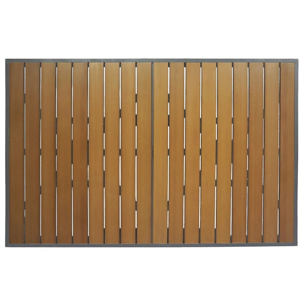 BFM Seating Longport 32" X 48" Rectangular Silver Aluminum Outdoor / Indoor Standard Height Table - Synthetic Teak 2 BFM Seating Longport 32" X 48" Rectangular Silver Aluminum Outdoor / Indoor Standard Height Table - Synthetic Teak - Image 2