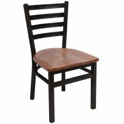BFM Seating Lima Sand Black Steel Side Chair With Autumn Ash Wooden Seat